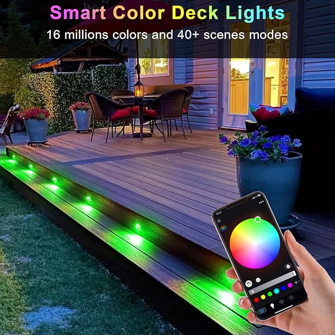Sumaote LED Deck Lights Kit, 20Pcs 1.22" WiFi Smart Phone Control Recessed RGBW Deck Stair Lighting, IP67 Waterproof Outdoor Low Voltage Landscape Lighting for Steps Path Pool Side, Black