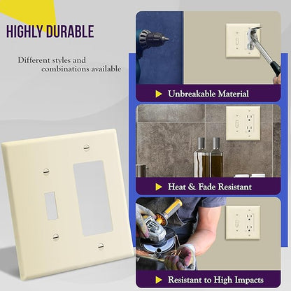 ENERLITES Combination Toggle Light Switch/Decorator Light Switch Plate, Double Switch Wall Plate, Mid-Size 2-Gang 4.88" x 4.92", Polycarbonate Thermoplastic, 881131M-LA, Light Almond
