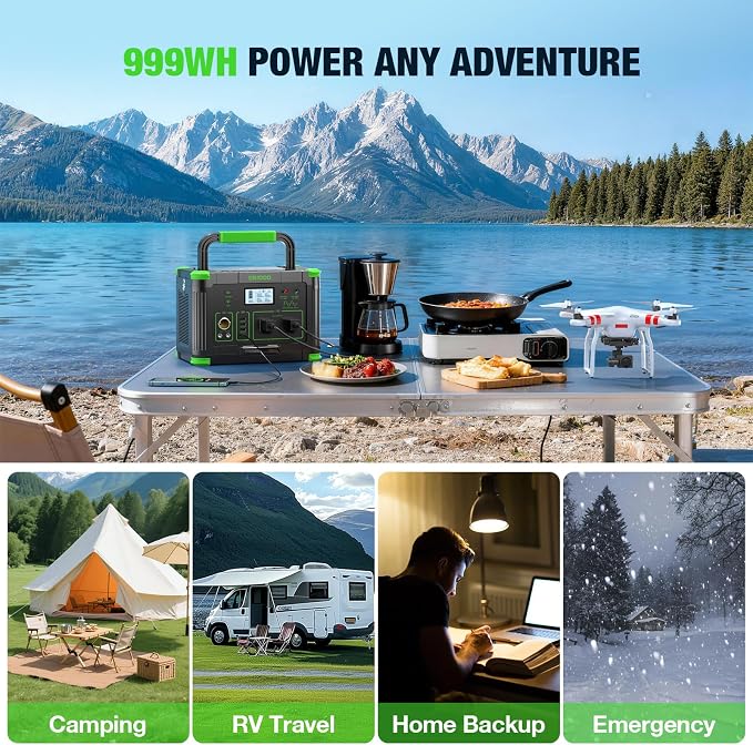 1000W Portable Power Station & 200W Foldable Solar Panel Generator Kit