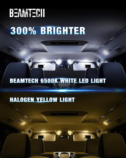 BEAMTECH 194 LED Bulbs 6500K White, 168 T10 2825 W5W Interior LED Lights for License Plate Interior Dome Map Door Courtesy Dash lights Replacements, Pack of 2