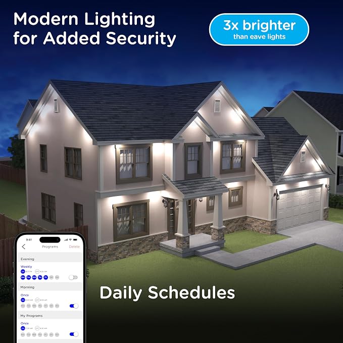Enbrighten Accent Permanent Outdoor Lights, 50ft, 12 Lights, Smart | White Cord, RGBWIC LEDs, Weatherproof, Cuttable, Link to 200ft, Christmas, App Control, Works with Alexa & Google Home