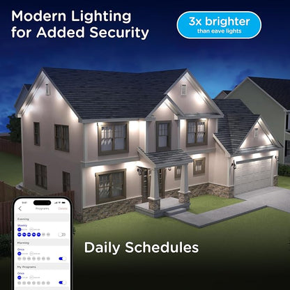 Enbrighten Accent Permanent Outdoor Lights, 150ft, 36 Lights, Smart | White Cord, RGBWIC LEDs, Weatherproof, Cuttable, Link to 200ft, Christmas, App Control, Works with Alexa & Google Home