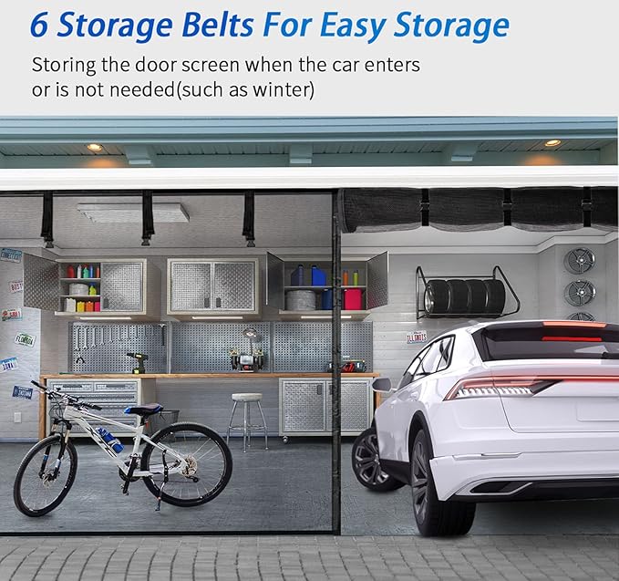 Garage Door Screen For 1 Car 12x7FT, Magnetic Screen Garage with Retractable Fiberglass Mesh and Heavy Duty Weighted Bottom, Easy Assembly & Pass, Hands Free Screen Door w/ 40 Magnets for Garage/Patio