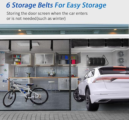 Garage Door Screen For 1 Car 12x7FT, Magnetic Screen Garage with Retractable Fiberglass Mesh and Heavy Duty Weighted Bottom, Easy Assembly & Pass, Hands Free Screen Door w/ 40 Magnets for Garage/Patio