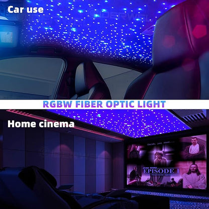 Twinkle Fiber Optic Lights,Bluetooth APP/Remote/Music Activate Starlight Headliner Kit with RGBW LED Light Engine,300pcs 9.8ft Mix Optic Fiber Cable for Car/Home/Party Star Light Ceiling