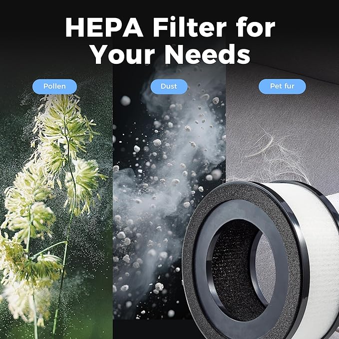 Small Desktop Air Purifier with HEPA Filter for Home and Office, Large Touch Display with Filter Indicator, Timer, Sleep Mode, Covers up to 250 Sq.Ft