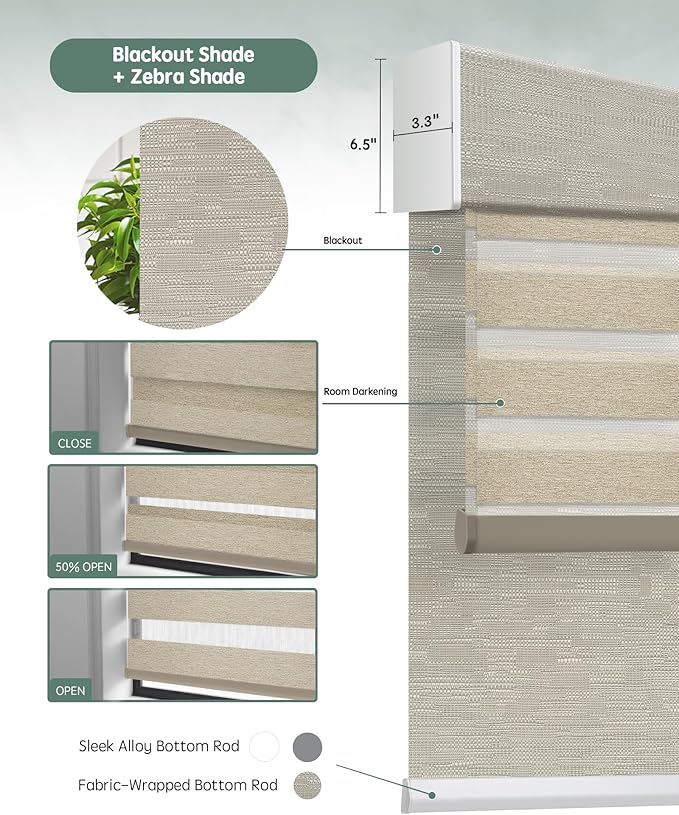 Yoolax Smart Dual Roller Shades, Motorized Blinds with Remote Smart Zebra Shades Compatible with Alexa, Blackout & Light Filtering Automatic Blinds for Windows (Zebra Coffee)
