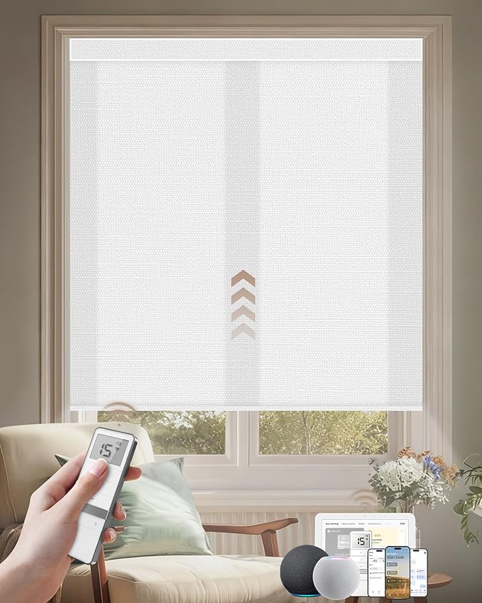 Kincmo Motorized Blinds with Remote, Light Filtering Roller Shades Work with Apple Homekit,Alexa,Google Home, Custom Electric Blinds with App,Voice Control (75% Blackout Dreamy White)