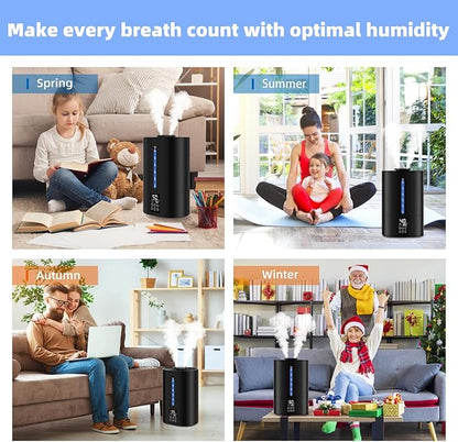 Coolfiqu 6L Humidifiers for Bedroom Large Room Home,Cool and Warm Humidifier for Baby and Plants Hot Mist Top Fill Desk Humidifier Oil Diffuser,Quiet,Auto Mode,360°Nozzle-Midnight Black(2026 Upgraded)