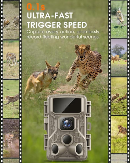 Punvoe Trail Camera WiFi 4K 64MP with 64GB Memory Card 8 Batteries and Night Vision Ip67 Waterproof 130°Wide Angle 0.1s Trigger Speed, Suitable for Outdoor Wildlife Detection, Monitoring Game Cam