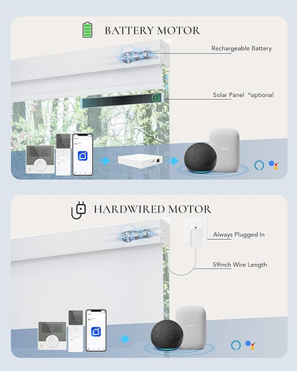 Motorized Blinds Compatible with Alexa Google Custom to 115" Width 100% Blackout Smart Blind Automatic Large Window Roller Shades Remote Control Pure White