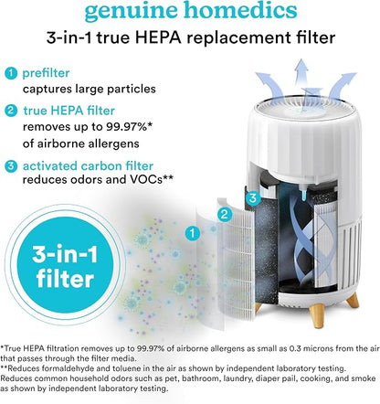 Homedics True HEPA Replacement Filter For Homedics Air Purifier, 8.1" x 8.1" x 8.5" (Pack of 2)