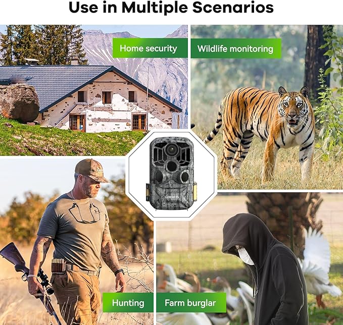 DEATTI Trail Camera 48MP 4K Game Camera with 8 Batteries 32GB SD Card,WiFi Bluetooth Connection,Trail Cameras with Night Vision Motion Activated Waterproof for Wildlife Deer Outdoor 0.1s Trigger Time