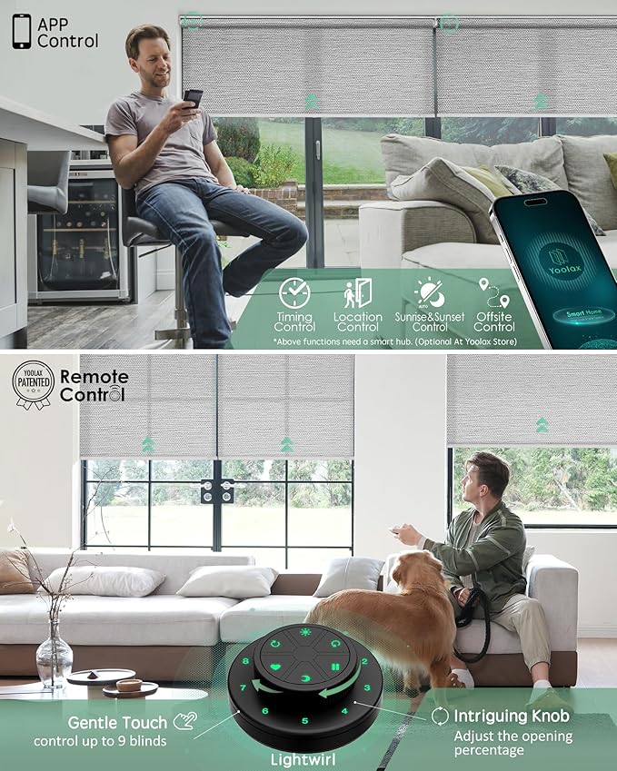 Yoolax Motorized Blinds with Remote, Room Darkening Smart Roller Shades Work with Alexa, Google, Apple Homekit, Custom Automatic Shades with Voice Control for Living Room (Shinny Gray)