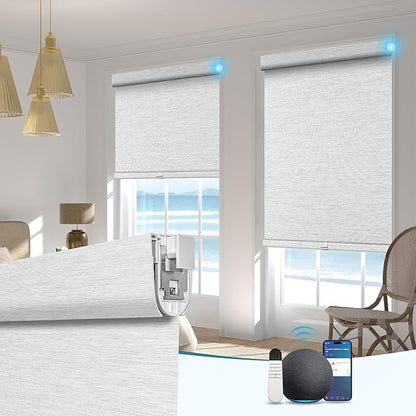 BERISSA Smart Motorized Blinds with Remote,No Drill Automatic Roller Blinds for Indoor Windows,Blackout Jacquard Fabric,Electric Shades for Windows Home Office,Jacquard Black White,Custom Size