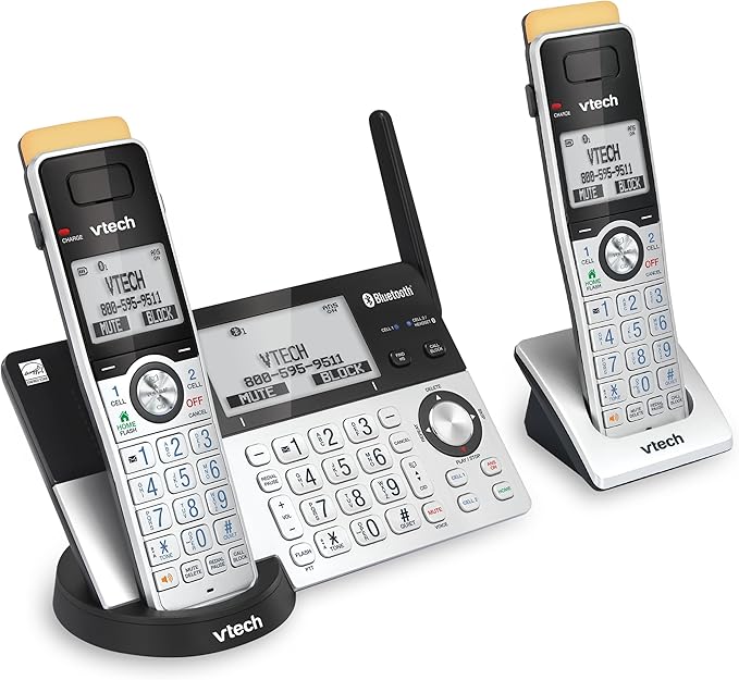 VTech IS8151-2 Super Long Range 2 Handset DECT 6.0 Cordless Phone for Home with Answering Machine, 2300 ft Range, Call Blocking, Bluetooth, Headset Jack, Power Backup, Intercom, Expandable to 12 HS