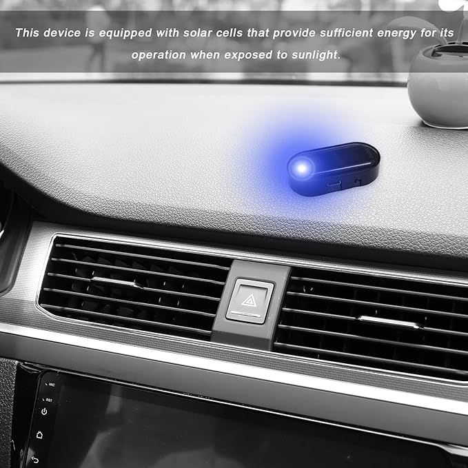 2 PCS Car Solar Power Simulated Dummy Alarm, Anti-Theft Vehicle LED Flash Lamp Security Alarm with Light Sensor, Flashing Security Warning Light Fake Lamp for Car Truck SUV (Blue)