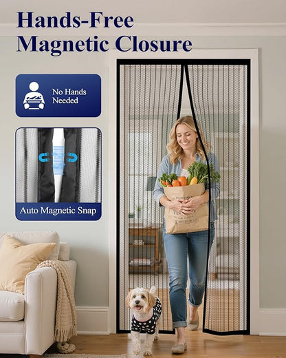 Kitsure Magnetic Screen Door - 38.0 x 82.0 in Retractable Screen Door Mesh for Front Door or Sliding Door, Pet & Kid Friendly, Hands-Free Closure Keeps Bugs Out & Lets Breeze in, Stripe Black