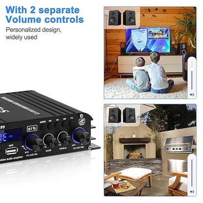 Audio Power Amplifier for Home Speakers -S-299 Bluetooth 5.0 Power Amp 4.1 Channel RMS 40Wx4 Subwoofer AMP DC 12V/5A Mini Integrated Digital Amplifier with USB/SD & AUX Jack