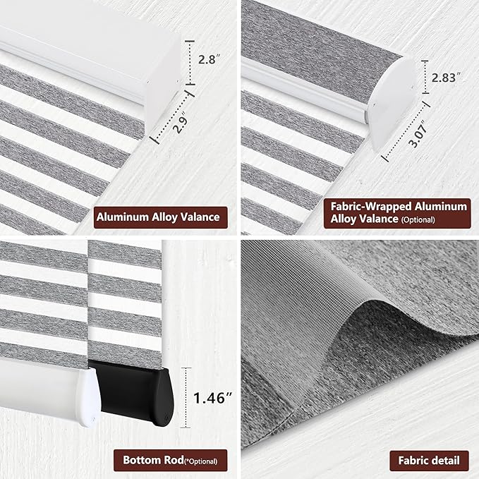 Bringnox Smart Motorized Zebra Roller Blinds - 100% Blackout, Remote Control, Works with HomeKit, Google Home & Alexa via Hub, Custom Size(100% Blackout White Stone-38)