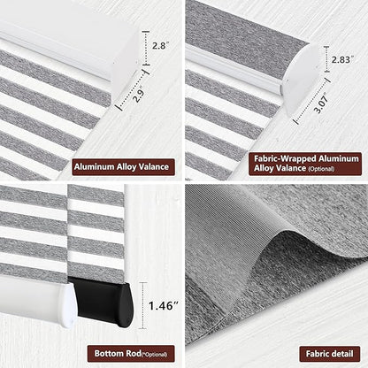 Bringnox Smart Motorized Zebra Roller Blinds - 100% Blackout, Remote Control, Works with HomeKit, Google Home & Alexa via Hub, Custom Size(100% Blackout White Stone-38)