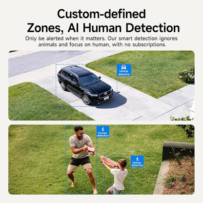 Solar Security Camera Wireless Outdoor, 2.4GHz 5GHz Dual Band WiFi Camera, Magnetic Folding Mount, AI Human/Vehicle Detection, Full Color Night Vision, Siren, 2-Way Talk for Home Garage Yard