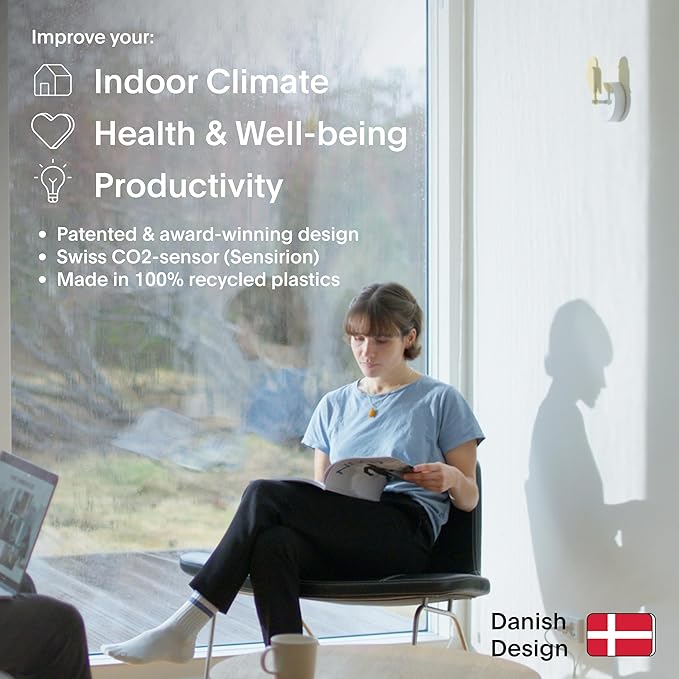 Birdie 2.0 - Design Indoor CO2 Monitor for House Burping - Air Quality Meter for Home & Office - Visual Air Quality Sensor for Fresh Air - Wall Mounted - Swiss Sensor Technology-Dune, FullBirdie