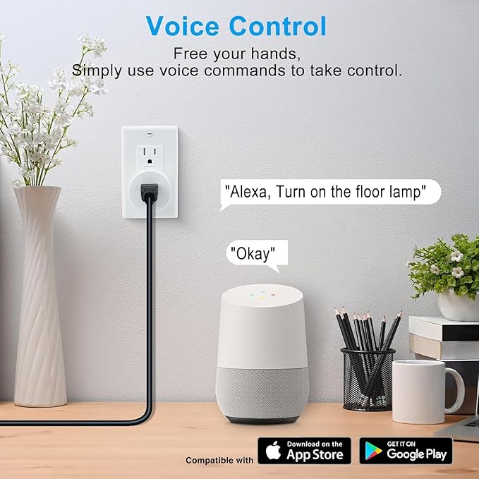 Greencycle Smart Wireless Remote Control Outlet Plug,WiFi Outlets for Household,On Off Smart Outlets Switch Compatible with Tuya,Alexa and Google Assistant,Timer Outlet,No Wiring,White