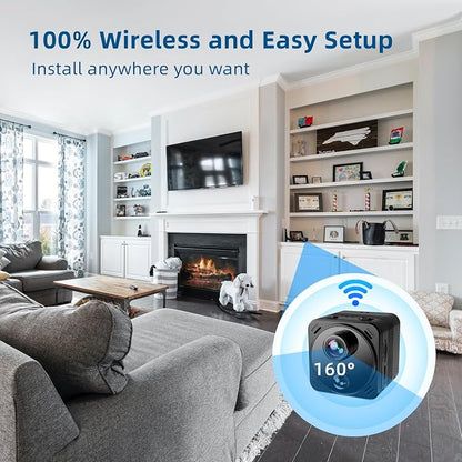 VIDCASTIVE Security Camera 4K Mini Wireless WiFi Indoor Cameras, AI Human Detection, Auto Night Vision, Cloud Storage, Up to 100 Days Standby Battery Life