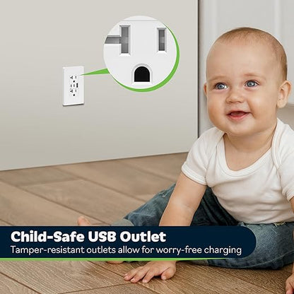 TOPGREENER 4.2A 21W 3-Port Type C USB Outlet, 20 Amp Receptacle Plug, Charging Power Outlet with Dual Type C&A Ports, Screwless Wall Plate Included, UL Listed, TU22042AC2-WSID, White, 6 Pack