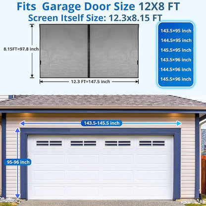 Garage Door Screen For 1 Car 12x8FT, Magnetic Screen Garage with Retractable Fiberglass Mesh and Heavy Duty Weighted Bottom, Easy Assembly & Pass, Hands Free Screen Door w/ 44 Magnets for Garage/Patio
