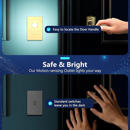 LIDER PIR Vacancy Motion Sensor Switch, LED, No Ground Required, Matte Gold | 1200 Sq. Ft. Coverage, Neutral Required, Adjustable Time Delay, Screwless Wall Plate Included, UL Listed, Guide Light