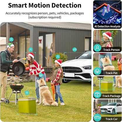 2K FHD Smart Wireless Security Camera Indoor/Outdoor,Solar Powered WiFi Camera with Color Night Vision, Motion Detection, 2-Way Audio, Weatherproof, Cloud/SD Storage for Home Security (2.4GHz Only)