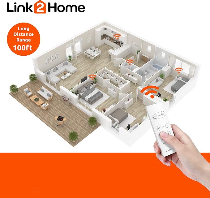 Link2Home Wireless Remote-Control Outlet, 3 Outlets, 1 Remote, White