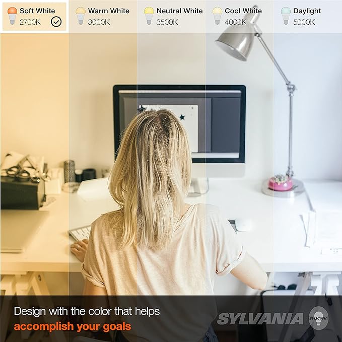 Sylvania LED A19 Light Bulb, 60W Equivalent, Efficient 9W, Medium Base, Dimmable Frosted 2700K Soft White, 4 Pack
