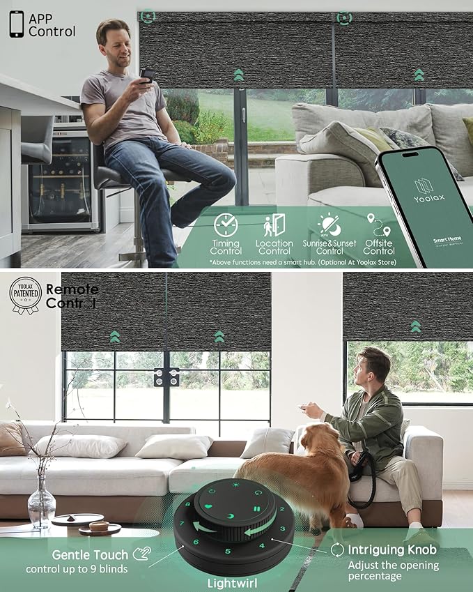 Yoolax Motorized Blinds with Remote, Designer Smart Blinds Work with Alexa, Google, Apple Homekit, 100% Blackout Motorized Shades Custom Electric Shades Voice Control (V-Shimmer Horizontal Black)