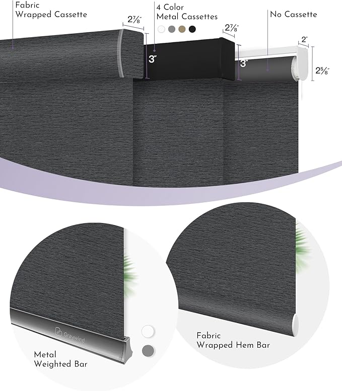 Graywind Smart Blackout Roller Shades Compatible with Alexa Google WiFi Hardwired Textured Fabric Motorized Blinds Remote Window Shades, Custom Size (Frequency Nero)