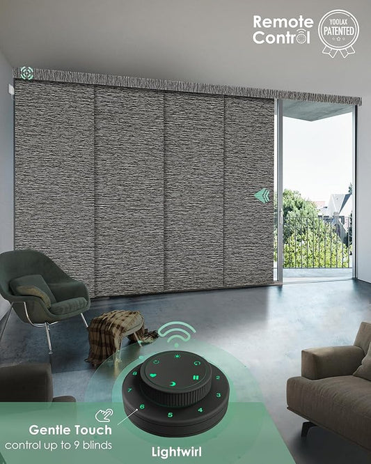 Yoolax Custom XL Smart Sliding Door Blinds, Motorized Sliding Panel Blinds Compatible with Alexa, Blackout Vertical Blinds for Glass Doors, Patio Doors, Closet Doors, Rock Stripe Black