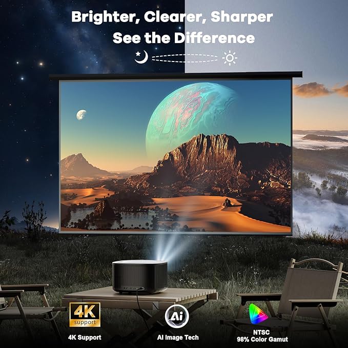 ONOAYO Outdoor-Projector-4K with 60W Dolby Audio and Official Licensed Apps