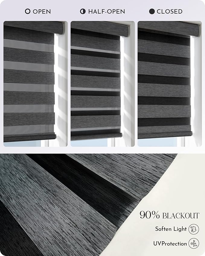 Graywind Motorized Blinds with Remote, Smart Zebra Shades for Windows, Hardwired Roller Blinds Compatible with Alexa, Apple Homekit, Google Home, Custom Size,Night Fog