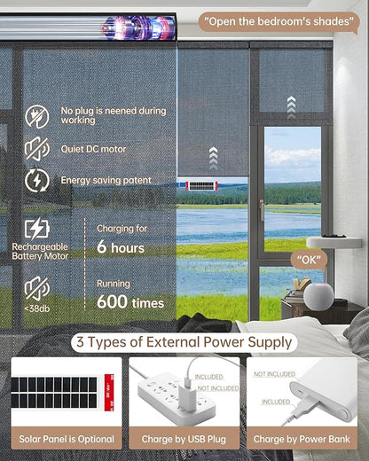 Kincmo Motorized Blinds with Remote, Light Filtering Roller Shades Work with Apple Homekit,Alexa,Google Home, Custom Electric Blinds with App,Voice Control (50% Blackout Eclipse Heather Grey)