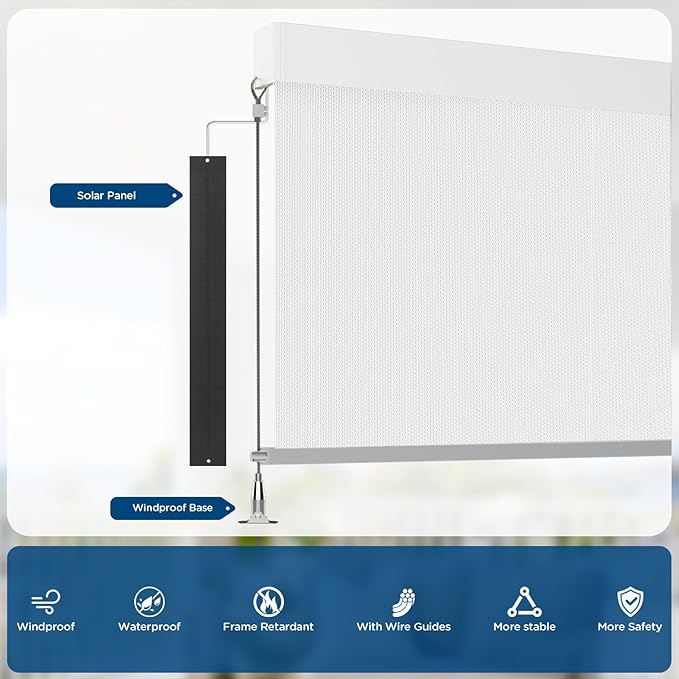 Motorized Outdoor Shades, Custom Patio Roller Blinds with Remote, Smart Exterior Sun Shades Compatible with Alexa, HomeKit, Google Home (5% Openness White)
