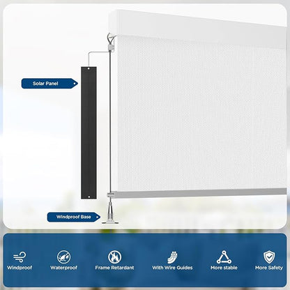 Motorized Outdoor Shades, Custom Patio Roller Blinds with Remote, Smart Exterior Sun Shades Compatible with Alexa, HomeKit, Google Home (5% Openness White)