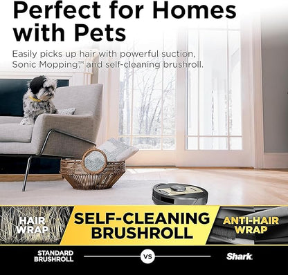 SHARK Shark RV2410WD IQ 2-in-1 Robot Vacuum & Mop with Matrix Clean & Sonic Mopping, Perfect for Pet Hair, Carpets, Hard Floors, Compatible with Alexa, Black/Gold, No Self-Empty Base (Renewed)