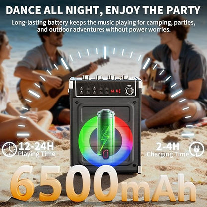 JYX Karaoke Machine with 2 Wireless Microphones, Portable Bass/Treble Bluetooth Speaker with LED Light, Support TWS, AUX in, FM, REC PA System with Remote Control, Supply for Party/Adults/Kids
