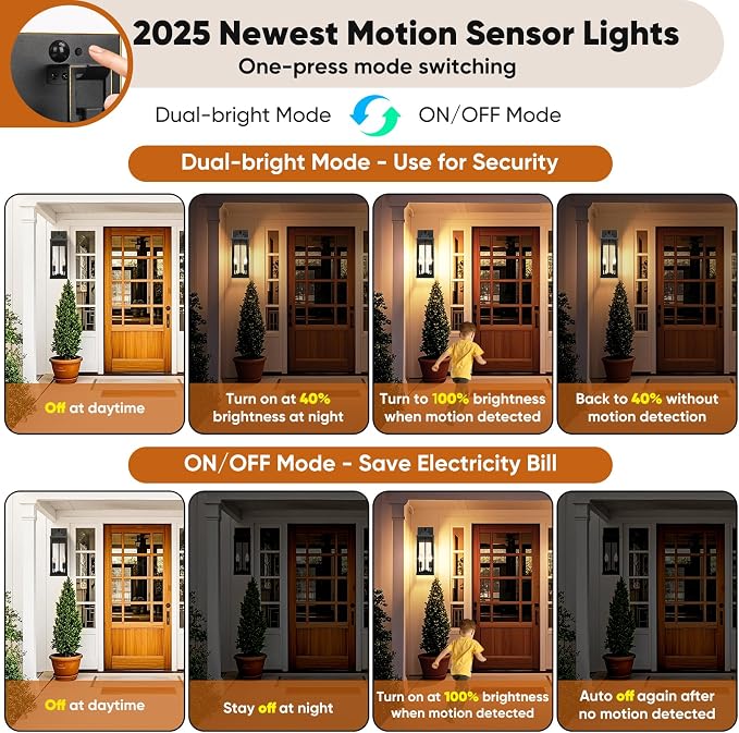 BesLowe 2-Pack 18” Large Motion Sensor Outdoor Wall Lights, Bronze