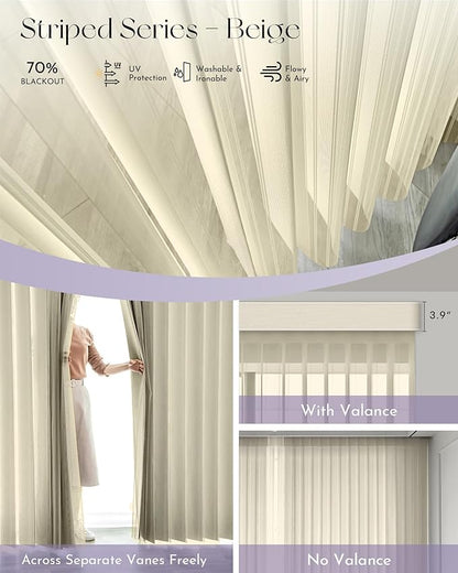 Graywind Motorized Sheer Vertical Blinds Compatible with Alexa Google Smart Sheer Curtain Drapery Privacy Light Filtering Remote Control Vertical Shades, Custom with Up to 157", Striped Beige