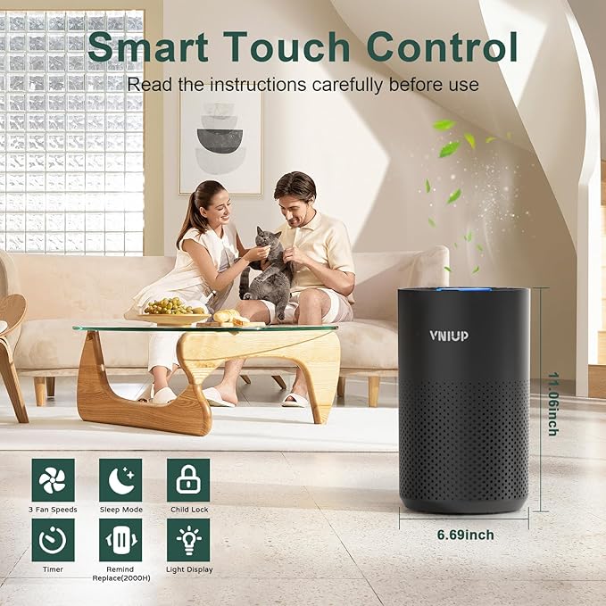 White Air Purifier+2 Pack ZQA 4000C Replacement Filter, with Sleep Mode& Light Mode Air Cleaner for Pet Dander Odor Dust Smoke