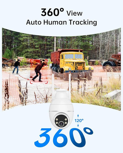 TKENPRO 4G LTE Cellular Security Camera with Pre-Installed SIM Card & Memory Card, 24/7 Recording, Auto Tracking, AI Motion Detection, 2K Color Night Vision, 360° PTZ, No WiFi Security Camera Outdoor