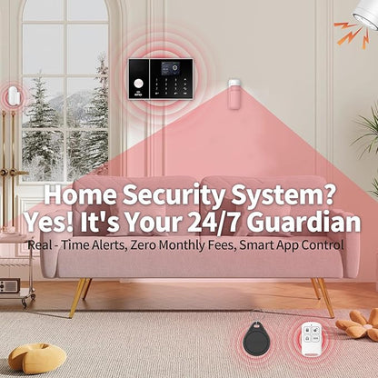 NUNET Wireless Smart Home Security System, 15-Piece Alarm Kit (Motion Sensors, Siren, Remote) - WiFi Alarm System for Home Safety, APP Alerts, Alexa/Google Compatible, No Monthly Fee, Easy Setup